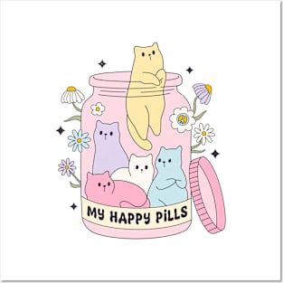 Cute Cat in a Jar My Happy Pills Cat Lover Kittens Posters and Art